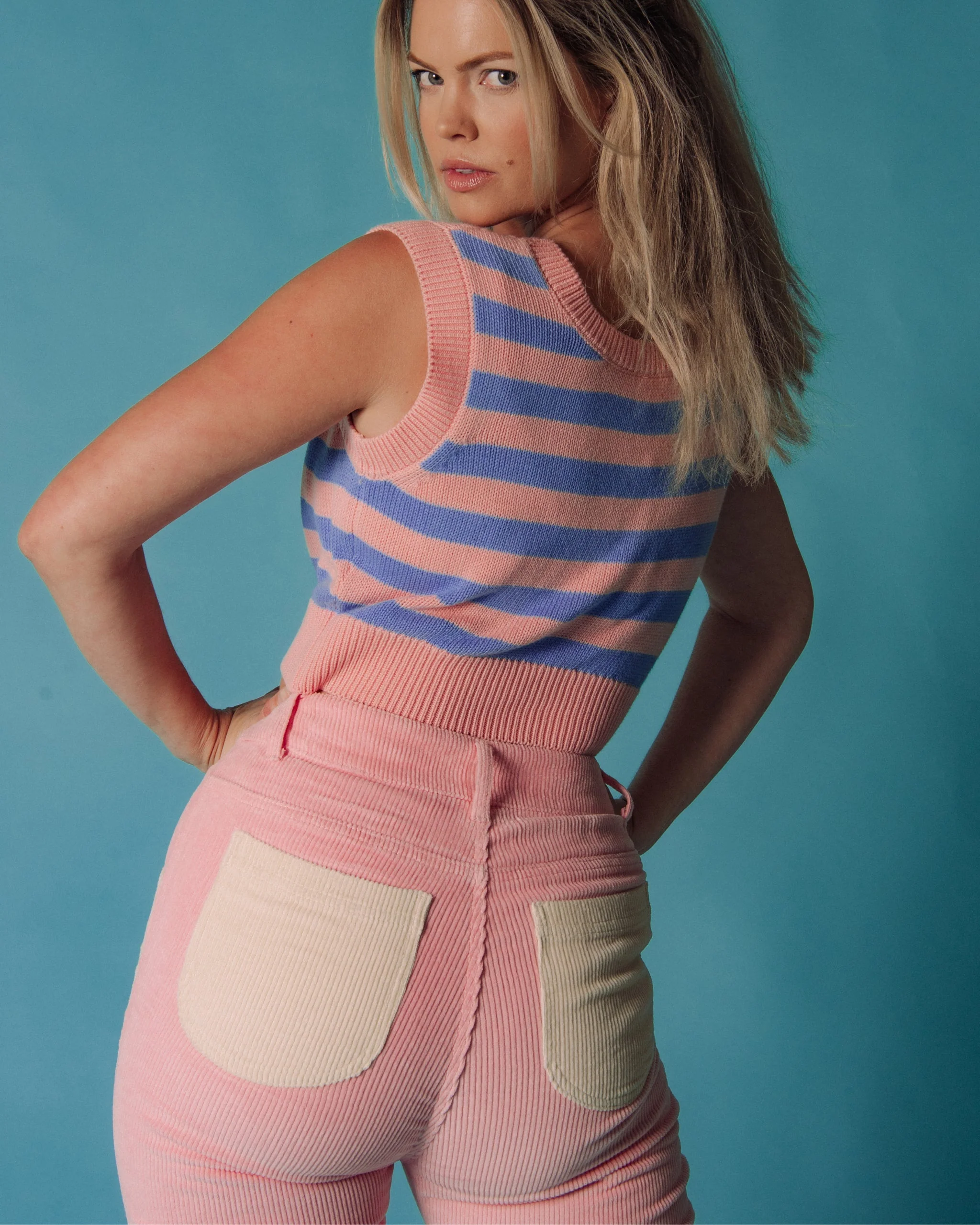 Knit Crop Top (Powder Pink/Blue Poppy) - Image 11