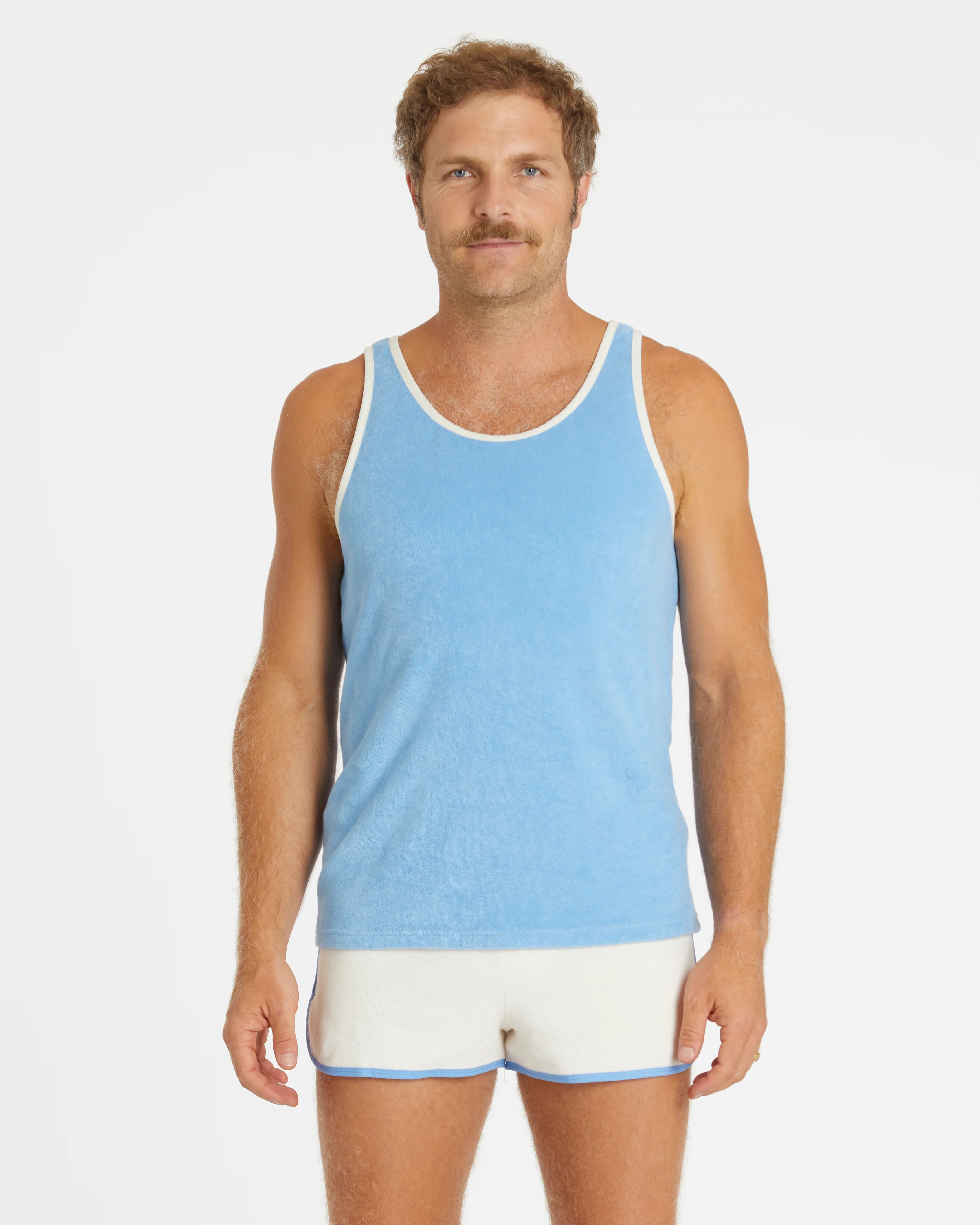 Men's Terry Tank (Blue Poppy/Cream) - Image 3